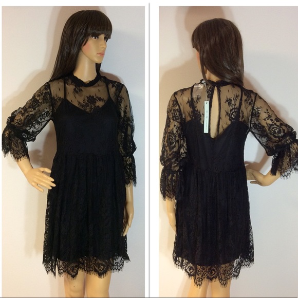 ❌ONLY 1 LEFT❌Black Babydoll Lace Dress - Picture 4 of 4